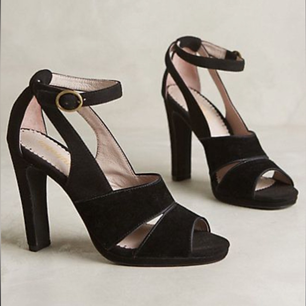 ANTHROPOLOGIE Farylrobin Finella black ankle strap heels - size 9.5
